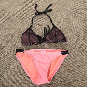 Hot pink and black string bikini